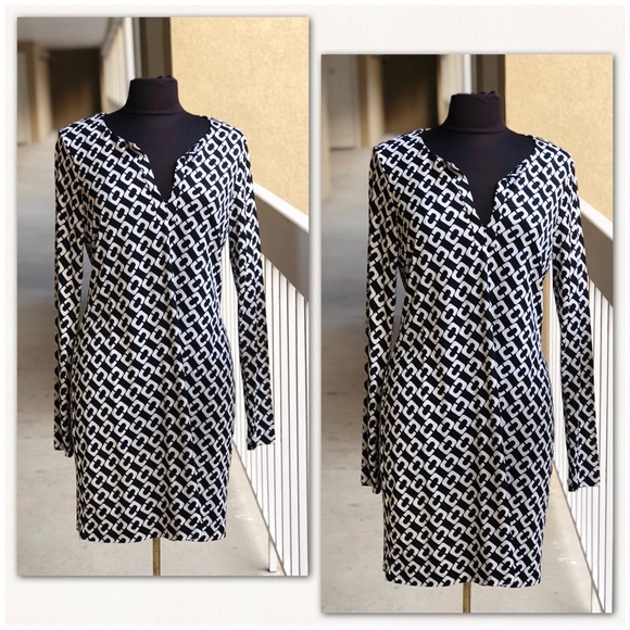 Diane Von Furstenberg Dresses & Skirts - DVF Reina Long Sleeve Chain Print Silk Dress